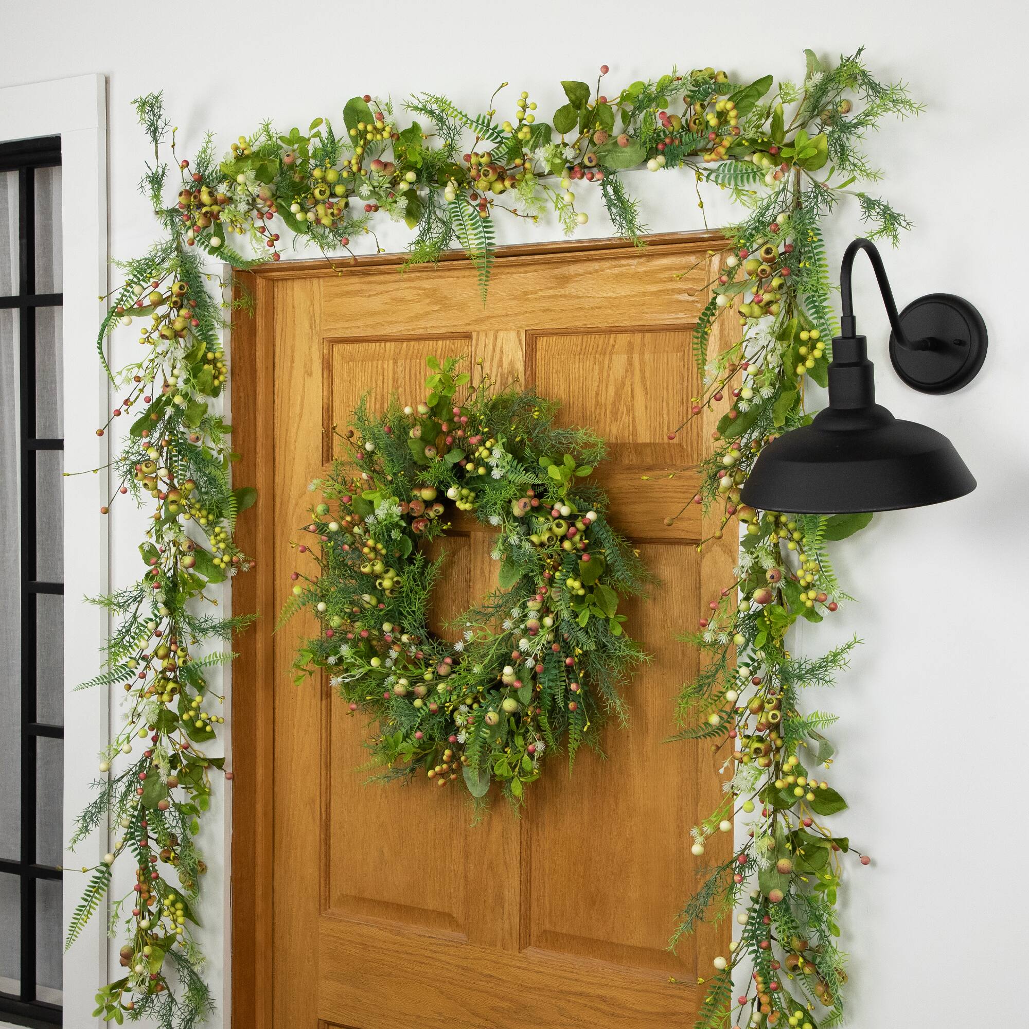 22" Berry & Crabapple Fern Foliage Spring Wreath